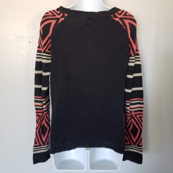 Volcom XS Machu Peaches Sweater Black Coral Ivory Triangle Stripes Pullover Top - Picture 2 of 9